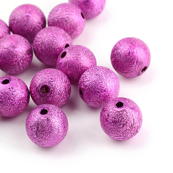 Spray Painted Acrylic Beads, Matte Style, Round, Magenta, 6mm, Hole: 1.5mm, about 4700pcs/500g