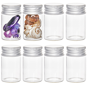 Clear Glass Bottles Bead Containers, Screw Top Bead Storage Tubes with Aluminum Cap, Column, Silver, 3x5cm, Capacity: 20ml(0.68fl. oz), about 30pcs