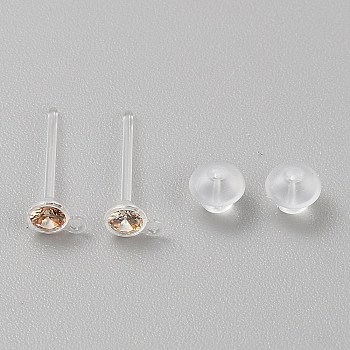 Resin Stud Earring Finding, with Cubic Zirconia, Navajo White, 14x3.5mm, Hole: 0.8mm, Pin: 1x11.5mm