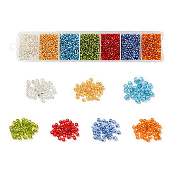 3500Pcs 7 Colors 12/0 Glass Round Seed Beads, Silver Lined Round Hole Beads, Small Craft Beads, for DIY Jewelry Making, Mixed Color, 2mm, about 500pcs/color