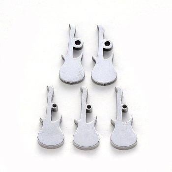304 Stainless Steel Charms, Laser Cut, Guitar, Stainless Steel Color, 15x6x1mm, Hole: 0.8~1.2mm