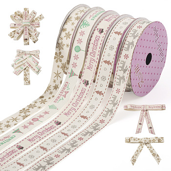 Pandahall 5 Rolls 5 Styles Single Face Printed Cotton Ribbons, Christmas Party Decoration, Mixed Shapes, 5/8 inch(16.5mm), about 2 Yards(1.825m)/roll, 1 roll/style