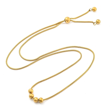 Round Beaded 304 Stainless Steel Pendant Necklaces for Women, Adjustable Necklaces, Real 18K Gold Plated, 25.75 inch(65.4cm)