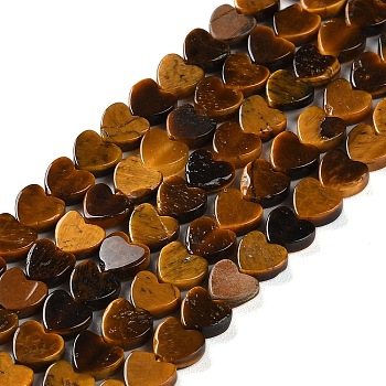 Natural Tiger Eye Beads Strands, Heart, 6x6x3mm, Hole: 1mm, about 69~71pcs/strand, 14.57''~14.96''(37~38cm)