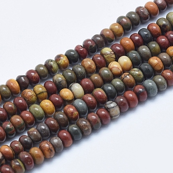 Natural Polychrome Jasper/Picasso Stone/Picasso Jasper Beads Strands, Rondelle, 4~4.5x2~3mm, Hole: 1mm, about 160pcs/strand, 15.7 inch(40cm)