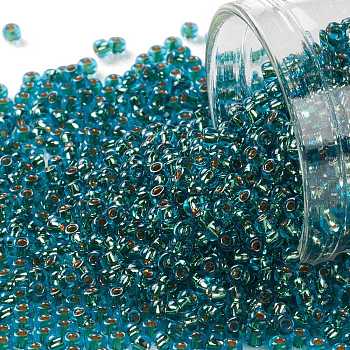 TOHO Round Seed Beads, Japanese Seed Beads, (756) 24K Gold Lined Aquamarine, 11/0, 2.2mm, Hole: 0.8mm, about 1110pcs/bottle, 10g/bottle