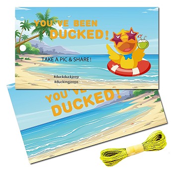 Paper Card, Greeting Card, Thank You Card, with Jute Twine, Rectangle with Duck & Word, Duck, Card: 87.5x50mm, 50pcs; Jute Twine: 2mm, 10m