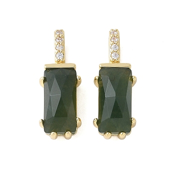 Brass Micro Pave Cubic Zirconia and Natural Moss Agate Pendants, Rack Plating, Long-Lasting Plated, Cadmium Free & Lead Free, Rectangle, 20.5x7.5x6.5mm, Hole: 5.5x2.5mm