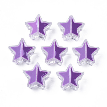 Transparent Acrylic Beads, with Enamel, Star, Purple, 19x20x9mm, Hole: 3mm