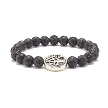 Natural Lava Rock Stretch Bracelet with Tree of Life, Essential Oil Gemstone Jewelry for Women, Inner Diameter: 2 inch(5cm)