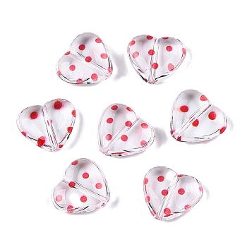 Transparent Printed Acrylic Beads, Heart, Red, 16.5x18x7mm, Hole: 1.5mm