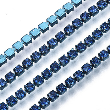 Electrophoresis Iron Rhinestone Strass Chains, Rhinestone Cup Chains, with Spool, Light Sapphire, SS8.5, 2.4~2.5mm, about 10yards/roll