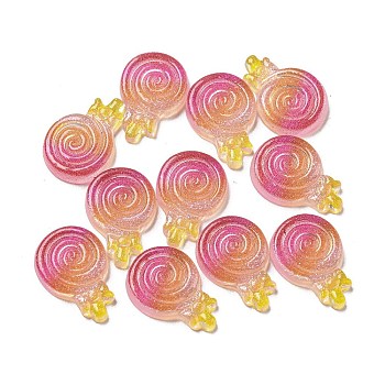 Luminous Transparent Resin Decoden Cabochons, Glow in the Dark Lollipop with Glitter Powder, Camellia, 13x9x2mm