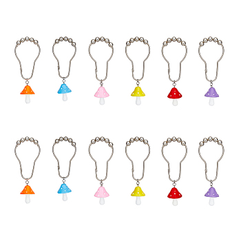 Iron Shower Curtain Rings for Bathroom, with Resin Pendants, Mushroom, Mixed Color, 110mm, 12pcs/set