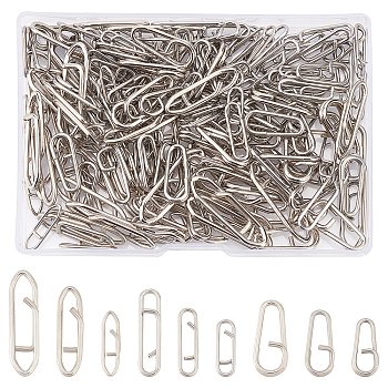 SUPERFINDINGS 180Pcs 9 Style 201 Stainless Steel High Strength Fishing Snap, Fishing Clip Lure Quick Change, Fishing Accessories, Stainless Steel Color, 15~30x5~9x0.3~3mm, 20pcs/style