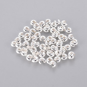 Iron Crimp Beads Covers, Cadmium Free & Nickel Free & Lead Free, Silver Color Plated, 3mm In Diameter, Hole: 1.2~1.5mm