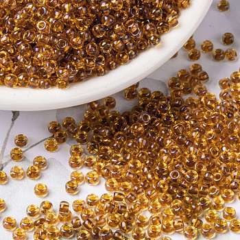 MIYUKI Round Rocailles Beads, Japanese Seed Beads, (RR377) Sparkling Topaz Lined Light Topaz AB, 8/0, 3mm, Hole: 1mm, about 2111~2277pcs/50g