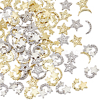 120Pcs 6 Style Alloy Rhinestone Cabochons, Nail Art Decoration Accessories, Star & Moon, Platinum & Light Gold, 7~17x3.5~18x1~1.5mm, 20pcs/style(MRMJ-HY0001-11)