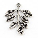 Tibetan Style Alloy Pendants, Cadmium Free & Lead Free, Leaf, Antique Silver, 34x28x2mm, Hole: 2mm, about 300pcs/1000g(TIBEP-R304-027AS-LF)