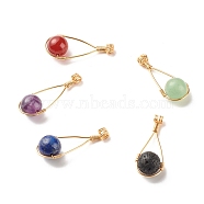 Natural Mixed Stone Pendants, with Copper Wire Wrapped, Round, 39x16x12mm, Hole: 2.1mm(PALLOY-JF01111)