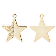 20Pcs Brass Pendants, Long-Lasting Plated, Textured, Star, Real 18K Gold Plated, 16x15x1mm, Hole: 1mm(KK-BC0004-50)