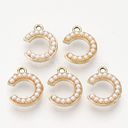 Eco-Friendly Alloy Pendants, with ABS Plastic Imitation Pearl Beads, Light Gold, Letter.C, 18x14x5mm, Hole: 1.8mm(PALLOY-R110-24)