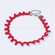 Cloth Gothic Choker Necklaces, with Iron Finding, Platinum, Red, 11.4 inch(29cm)(NJEW-E085-29E)