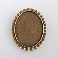 Vintage Alloy Brooch Cabochon Bezel Settings, with Iron Pin Brooch Back Bar Findings, Oval, Cadmium Free & Nickel Free & Lead Free, Antique Bronze, Tray: 40x30mm, 48x38x2mm, Pin: 0.6mm(PALLOY-N0085-20AB-NF)