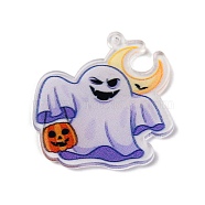 Halloween Theme Opaque Acrylic Pendants, Ghost, 36.5x33x2mm, Hole: 1.5mm(OACR-M019-01A)