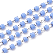 TOHO Japan Import Seed Beads, Handmade Glass Beaded Chains, Soldered, with Spool, with Stainless Steel Findings, Column, Stainless Steel Color, Cornflower Blue, 2mm, about 26.24 Feet(8m)/strand(CHS-S004-05K)