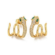 Brass Pave Cubic Zirconia Clip-on Earrings, Snake, Real 18K Gold Plated, 16.5x15mm(EJEW-N054-47G)