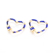 Golden Plated Brass Screw Carabiner Lock Charms, with Enamel, for Necklaces Making, Long-Lasting Plated, Heart, Blue, 22x26.5x5.3mm, Screw: 6.5x5.3mm(KK-L197-01C)