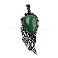 Natural Green Aventurine Big Pendants, Wing Charms with Alloy Findings, Antique Silver, 56.5~57x22.5~23x7~8mm, Hole: 4x8.5mm(G-G112-02AS-01)