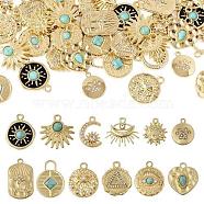 Pandahall 48Pcs 12 Style Alloy Pendants, with Synthetic Turquoise, Light Gold, 16~24.5x13.5~15x2~2.5mm, Hole: 1.4~2.2mm, 4pcs/style(FIND-TA0002-73)