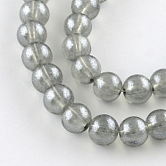 Transparent Spray Painted Glass Bead Strands, Round, Gray, 8mm, Hole: 1.3~1.6mm, about 104pcs/strand, 32.7 inch(DGLA-R050-8mm-09)