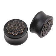 Natural Wood Mandala Flower Ear Plugs Gauges, Tunnel Ear Expander for Women, Black, 20mm(MAND-PW0001-44E)