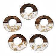 Transparent Resin & Walnut Wood Pendants, with Gold Foil, Flat Round, Clear, 28x3mm, Hole: 2mm(RESI-S389-036A-B05)