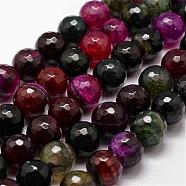 Natural Agate Bead Strands, Dyed, Faceted, Round, Black, 14mm, Hole: 1.2mm, about 28pcs/strand, 14 inch(G-G882-14mm-C07-2)