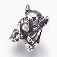 316 Surgical Stainless Steel European Beads, Large Hole Beads, Elephant, Antique Silver, 12x9x8mm, Hole: 4mm(STAS-O097-77AS)