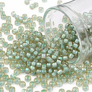 TOHO Round Seed Beads, Japanese Seed Beads, (952) Inside Color AB Light Topaz/Sea Foam Lined, 8/0, 3mm, Hole: 1mm, about 1110pcs/50g(SEED-XTR08-0952)