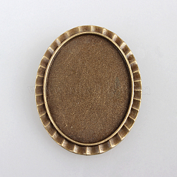 Vintage Alloy Brooch Cabochon Bezel Settings, with Iron Pin Brooch Back Bar Findings, Oval, Cadmium Free & Nickel Free & Lead Free, Antique Bronze, Tray: 40x30mm, 48x38x2mm, Pin: 0.6mm(PALLOY-N0085-20AB-NF)