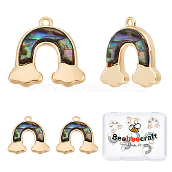 Synthetic Paua Shell Charms, with Brass Findings, Nickel Free, Rainbow, Real 18K Gold Plated, 13.5x14x2.5mm, Hole: 1mm, 8pcs/box(KK-BBC0003-94)