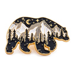 Alloy Enamel Brooches, Enamel Pin, with Butterfly Clutches, Bear with Snow Mountain, Black, Golden, 17.5x28.5mm(JEWB-O004-06)