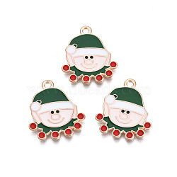 Christmas Alloy Enamel Pendants, Cadmium Free & Lead Free, Light Gold, Santa Claus, Dark Green, 21.5x18.5x1.5mm, Hole: 1.8mm(ENAM-Q442-51)