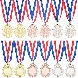 AHANDMAKER 12Pcs 3 Colors Zinc Alloy Medal, with Polester Belt, Flat Round with Challenge Cup, Mixed Color, 471mm, 4pcs/color(AJEW-GA0003-63)