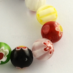 Round Handmade Millefiori Glass Beads Strands, Mixed Color, 6mm, Hole: 0.5mm, about 65pcs/strand, 14.1 inch(X-LK-R004-81)