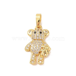 Brass Micro Pave Cubic Zirconia Pendants, Real 18K Gold Plated, Bear, Clear, 21.5x13x3mm, Hole: 6x3.5mm(KK-E111-44A-G)