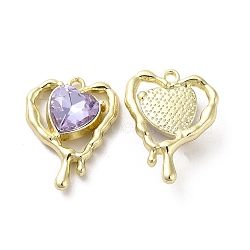 Glass Melting Heart Pendant, with Light Gold Alloy Findings, Lead Free & Cadmium Free, Purple, 20x15.5x5.5mm, Hole: 1.4mm(PALLOY-K001-077G-03)