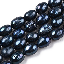 Natural Cultured Freshwater Pearl Rice Beads Pearl Beads Strands, Dyed, Rice, Prussian Blue, 8~11x7~8mm, Hole: 0.6~0.7mm, about 35~36pcs/strand, 13.90 inch(35.3cm)(PEAR-R012-05)