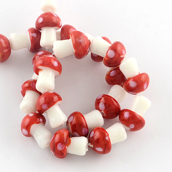 Autumn Theme Mushroom Handmade Lampwork Beads Strands, Red, 16x12mm, Hole: 2mm, about 20pcs/strand, 13.7 inch